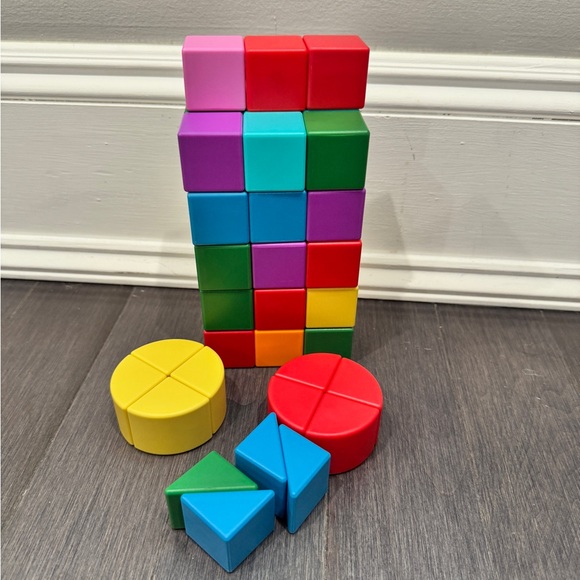 Magnetic Colorful Building Blocks Set Cubes Triangles for Kids Babies 45 Blocks
